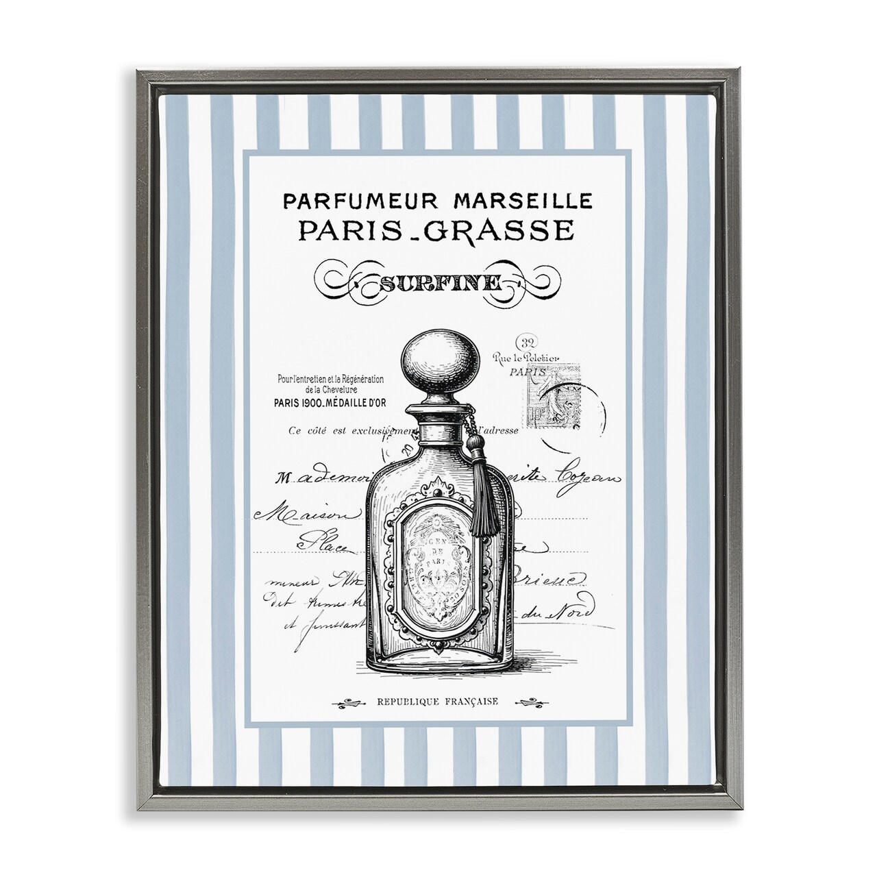 Stupell Industries French Perfume on Stripes Floating Frame, design by Lettered and Lined